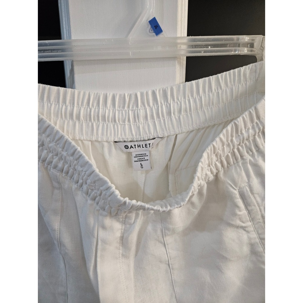 Athleta Retreat Linen High Rise Wide Leg Pants White Womens Large